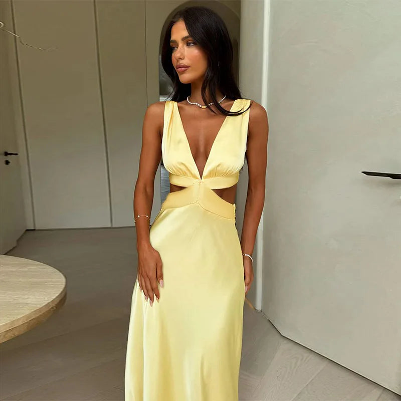 Deep V-Neck Slit Maxi Dress