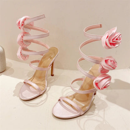 Silk Flower Ankle Strap Sandals for Summer Sexy Woman
