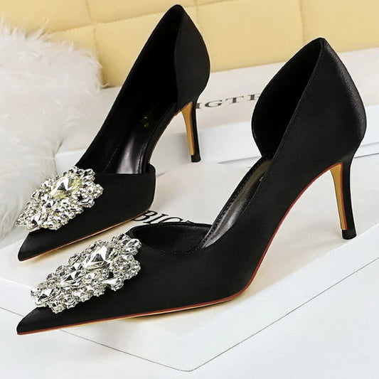 Rhinestone Kitten Heels Elegant Luxurious Banquet Shoes Pointed High Heels for Women