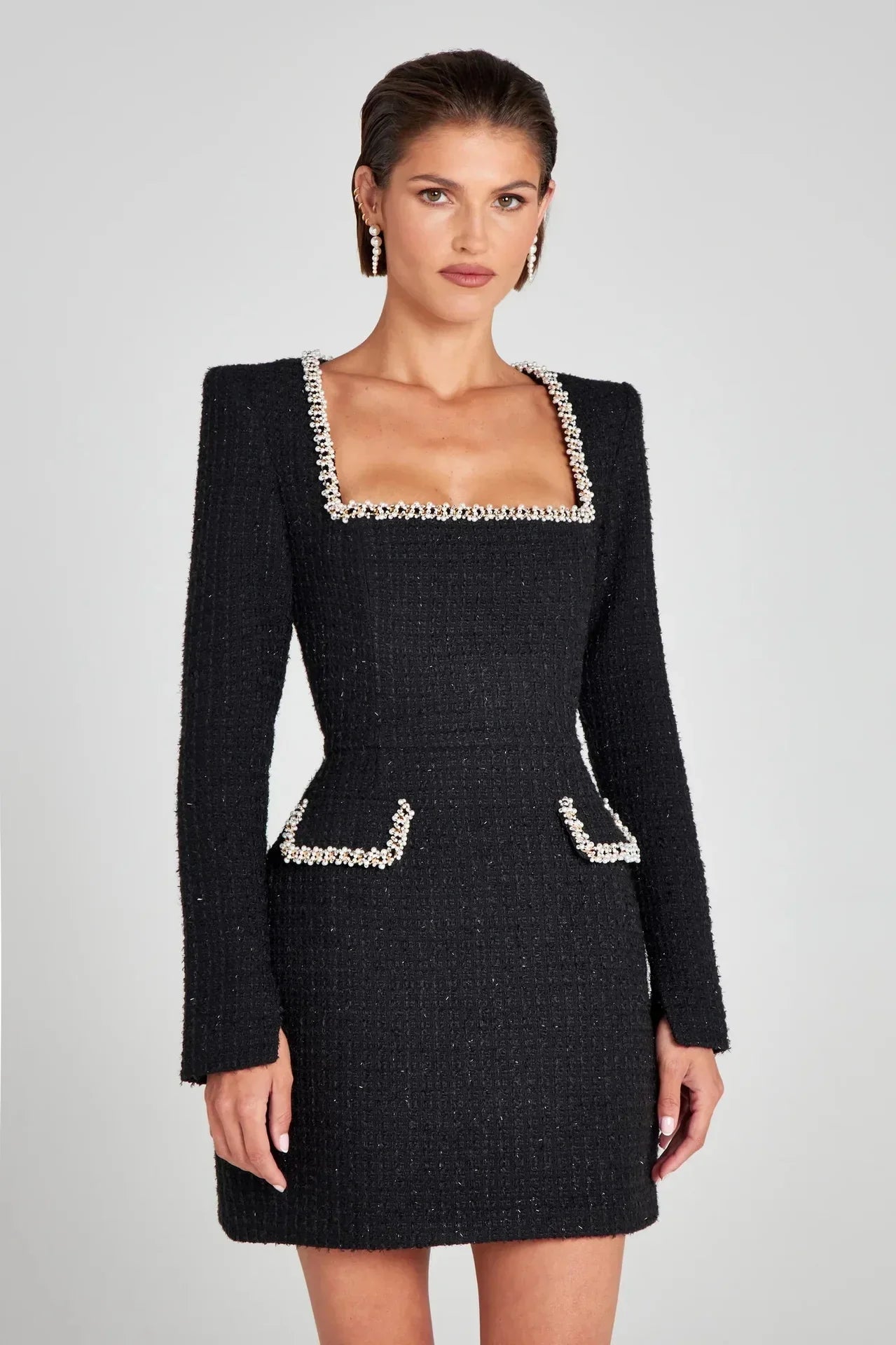 | Tweed Pearl Trim Blazer Mini Dress