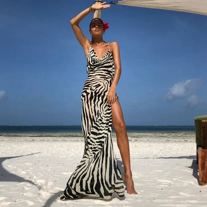 High Split Leopard See-through Vacation Dress