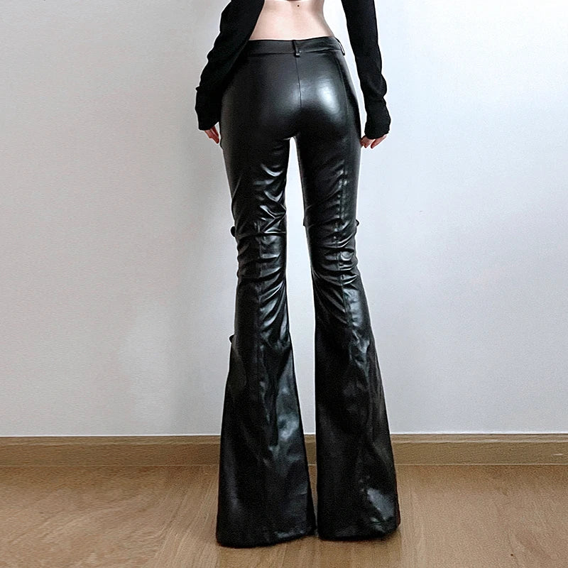 PU Lace Patchwork Flared Pant