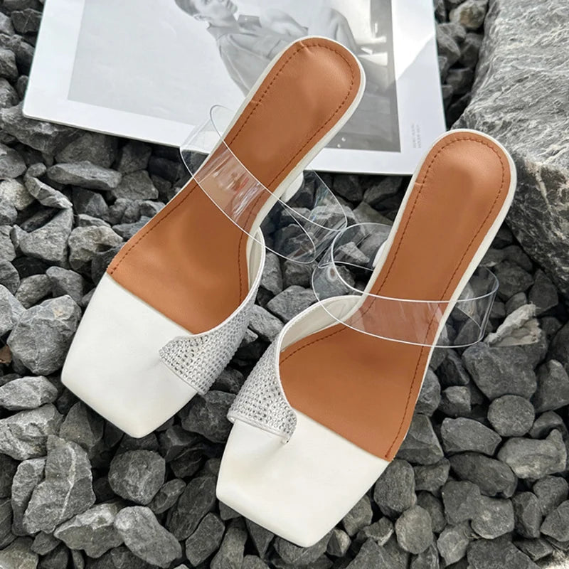 Crystal Rhinestone Summer Open Toe Mules High Heels Sandals for Women