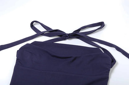 Halter Neck Square Neck Tiered Bubble Hem Mini Dress