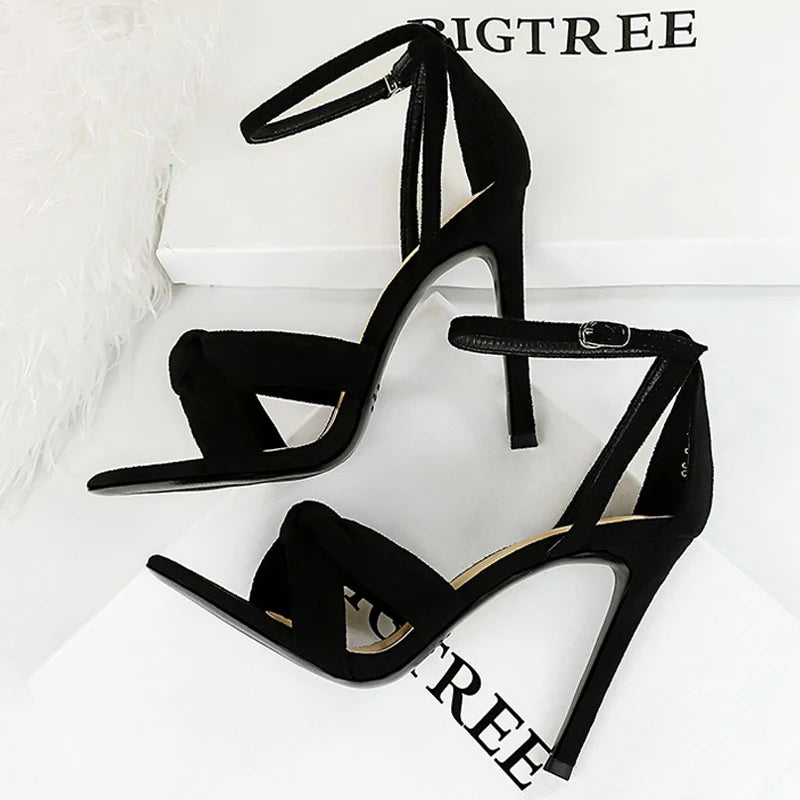 11cm High Heeled Suede Stilettos Sandals for Ladies Summer