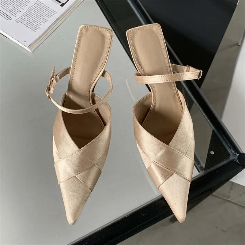 Shallow Pointed Toe Women Pumps with Buckle Strap and Thin Heels