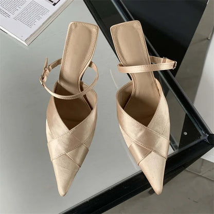 Shallow Pointed Toe Women Pumps with Buckle Strap and Thin Heels