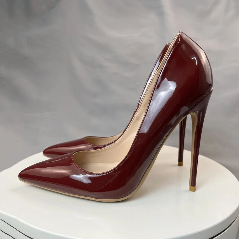 Red Patent Pointy Toe High Heels Pumps Slip On Stilettos for Women