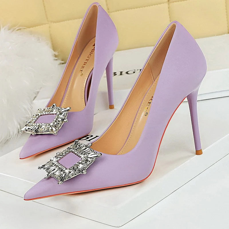 Luxury Banquet Shoes with Metal Rhinestone Detail and 10 cm Heels for Women