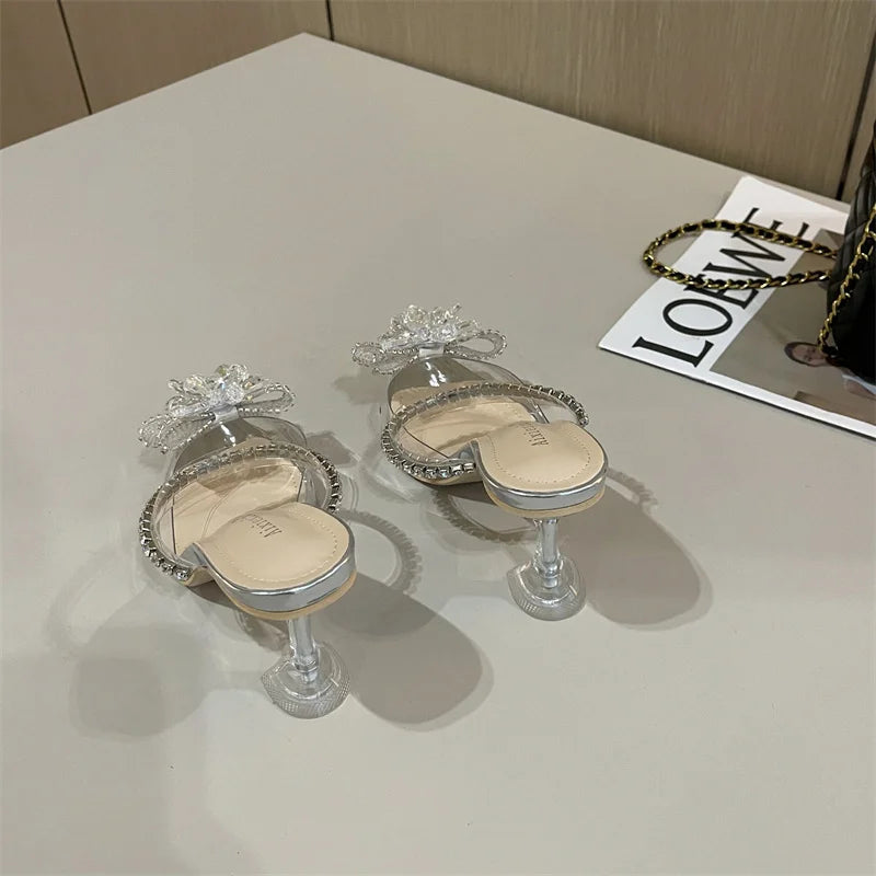 String Bead Crystal Buckle Women Pumps with Sexy Pointed Toe and Low Heels
