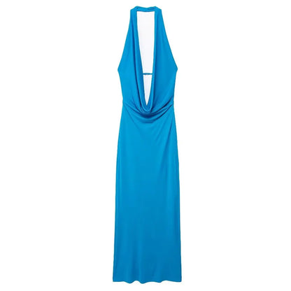 Off Shoulder Folds Hanging Neck Long Dress