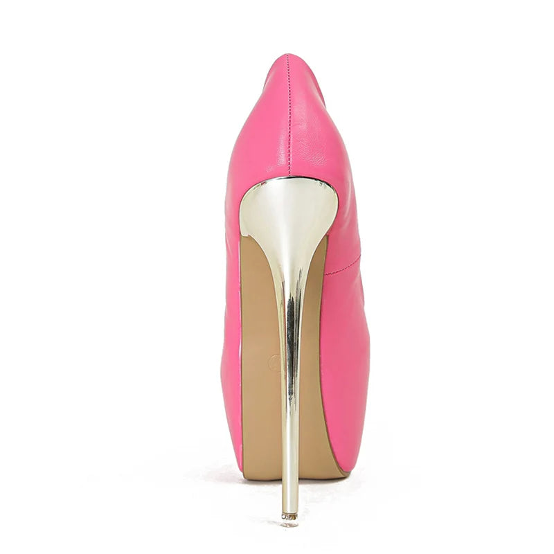 Pink PU Leather Platform Pumps for Elegant Women Wedding Banquet