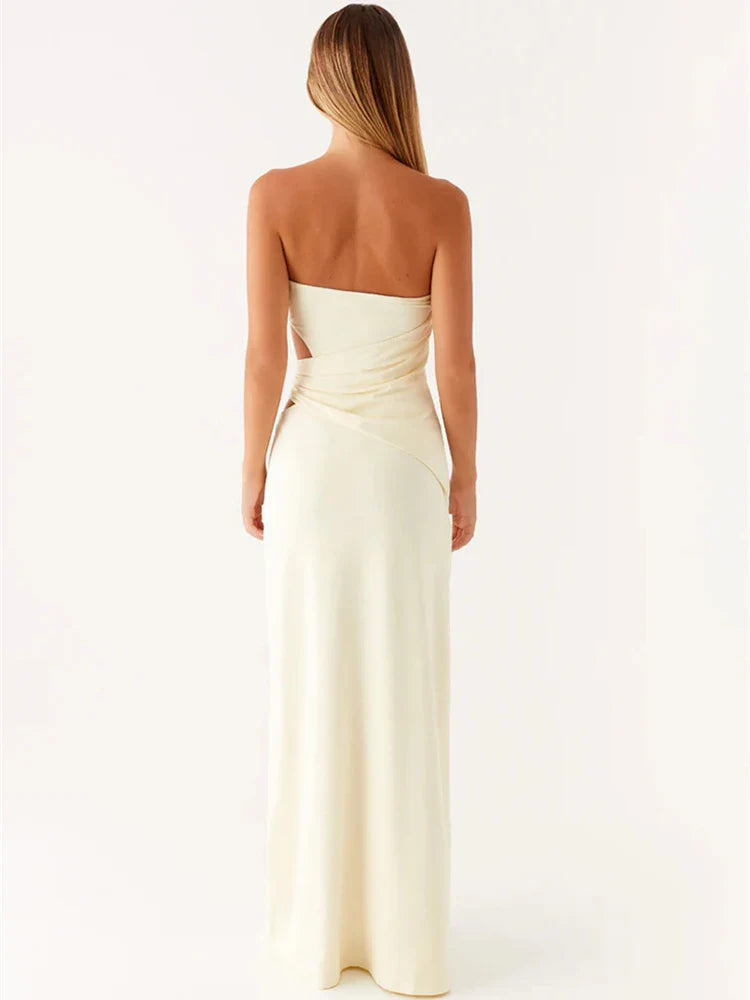 Hollow Metal Strapless Maxi Dress