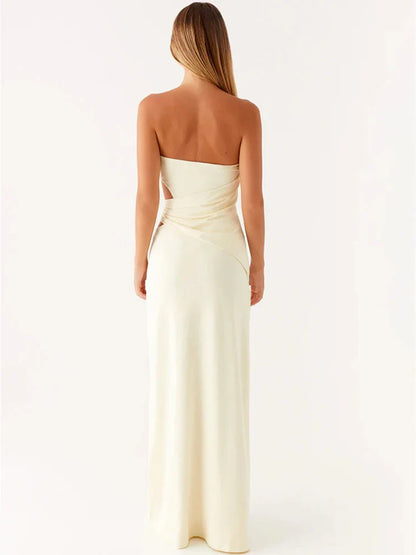 Hollow Metal Strapless Maxi Dress