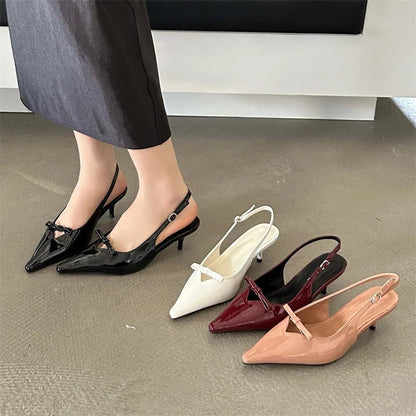 Butterfly-knot Pointed Toe Women Pumps and High Quality Shallow Slingbacks Sandals