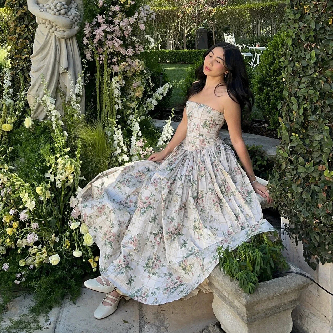 White Holiday Midi Floral Dress