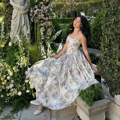White Holiday Midi Floral Dress
