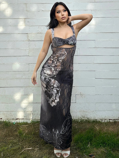 Lace Cut Out Bodycon Maxi Dress