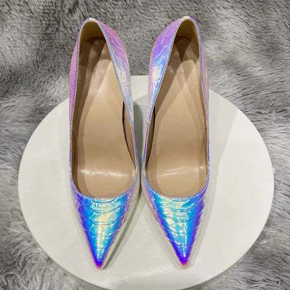 Silver Crocodile Effect Pointy Toe High Heel Party Dress Shoes for Women