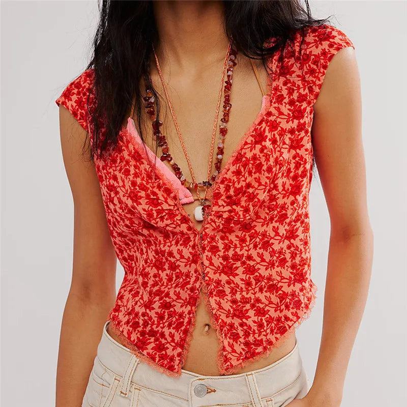 | Floral Ruche Crop Top