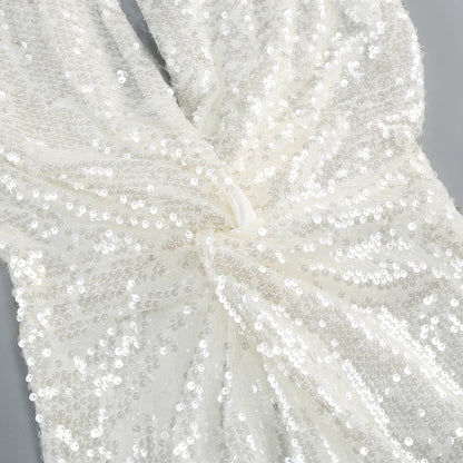 Mesh Sequin Floor Length White Mermaid Dress