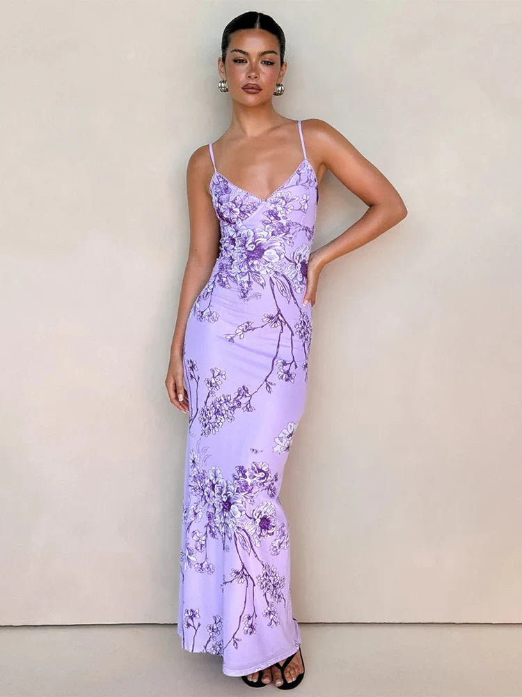 Sleeveless V-Neck Slim Floral Dress