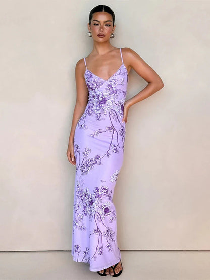 Sleeveless V-Neck Slim Floral Dress