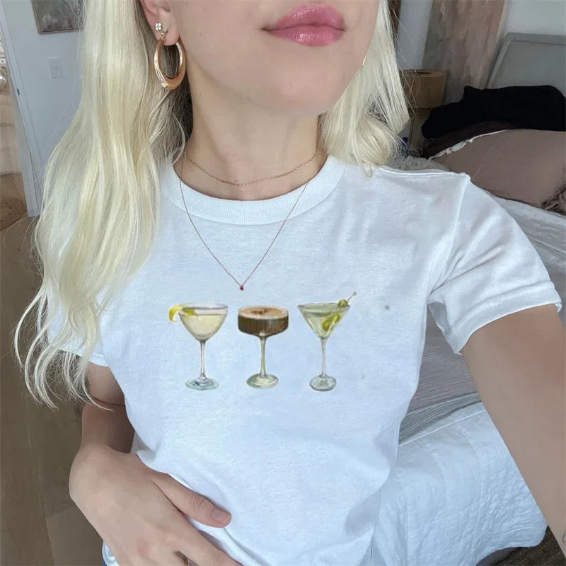 Fruit Print Round Neck Crop T-shirt
