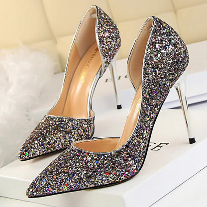 Sequin Champagne Stiletto High Heels Wedding Pumps for Women