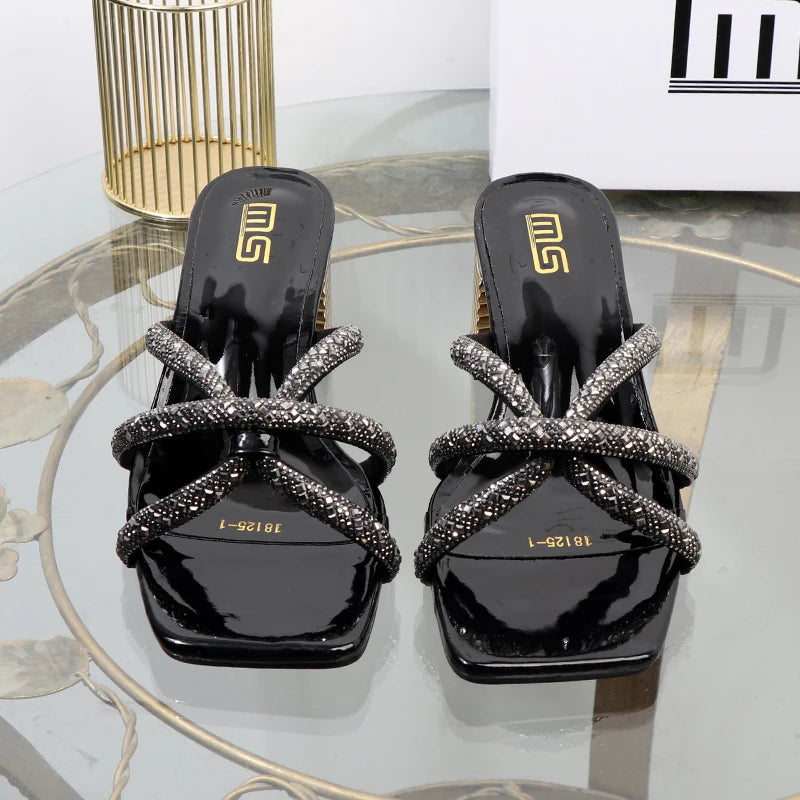 Rhinestone sandals with thick high heels for women's luxury style in autumn