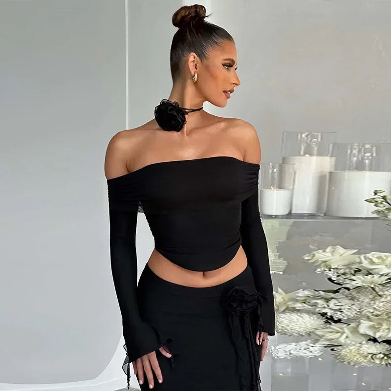 Backless Lace Up Skirt Two Piece Set