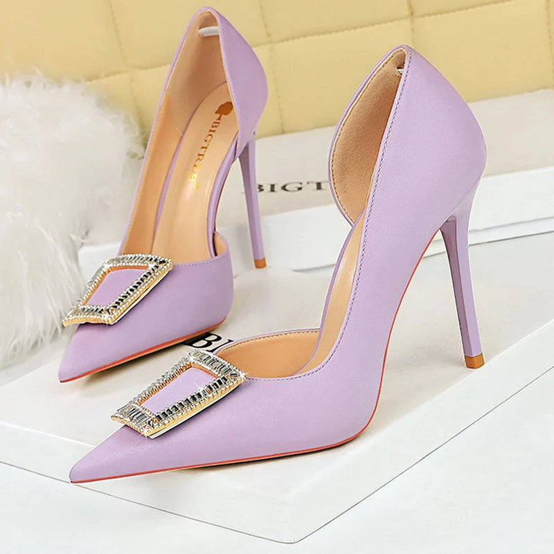 Metal Rhinestone Lady Heels Luxury Party Shoes Elegant High Heels for Women