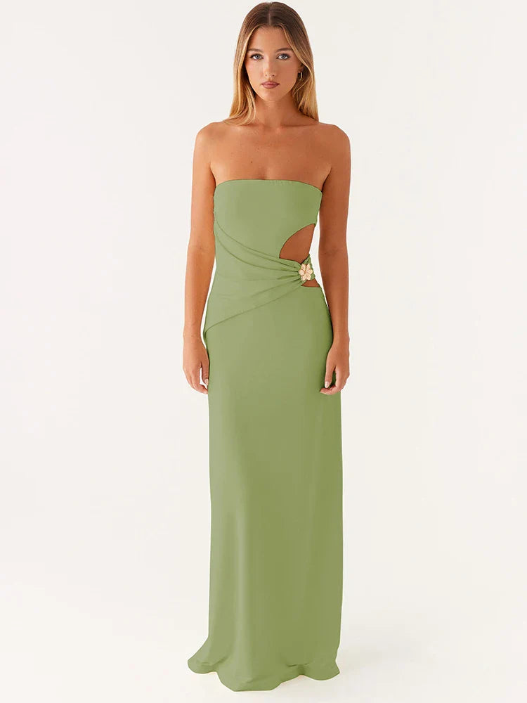 Hollow Metal Strapless Maxi Dress