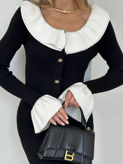 Patchwork Contrast Ribbed Midi Dress