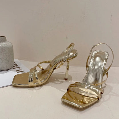 Summer Slingback Sandals with Square Toe and High Heels