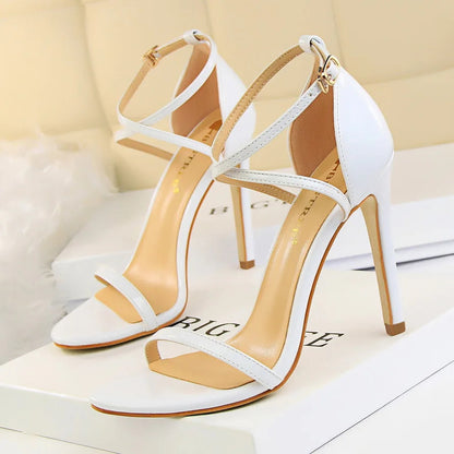 Pu Leather Women Pumps with 11 Cm Super High Heels and Belt Buckle