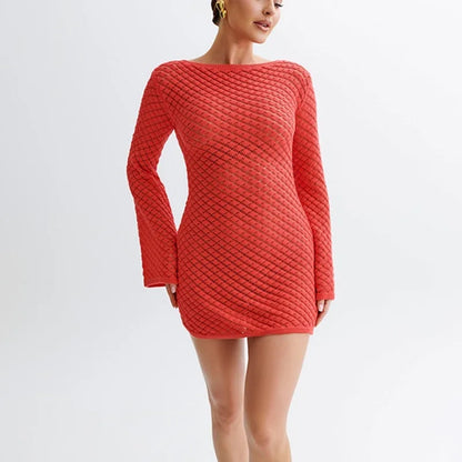 Knitted Hollow Backless Beach Mini Dress