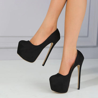 Black Round Toe Buckle Strap 17CM Super High Heels - Black Round Toe Buckle Strap 17CM Heels