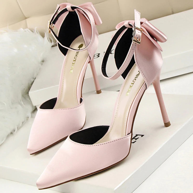 Bow-knot Kitten Heels Women Pumps Satin Stiletto High Heels - Sexy Party Shoes