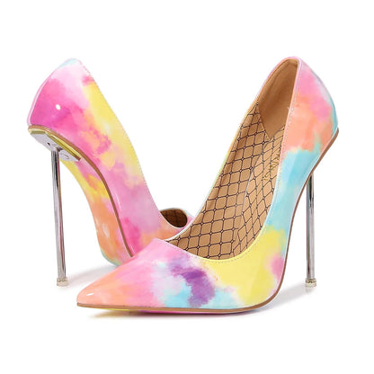 Metal Heel Women Sexy Pointy Toe Stiletto Pumps - 12cm High