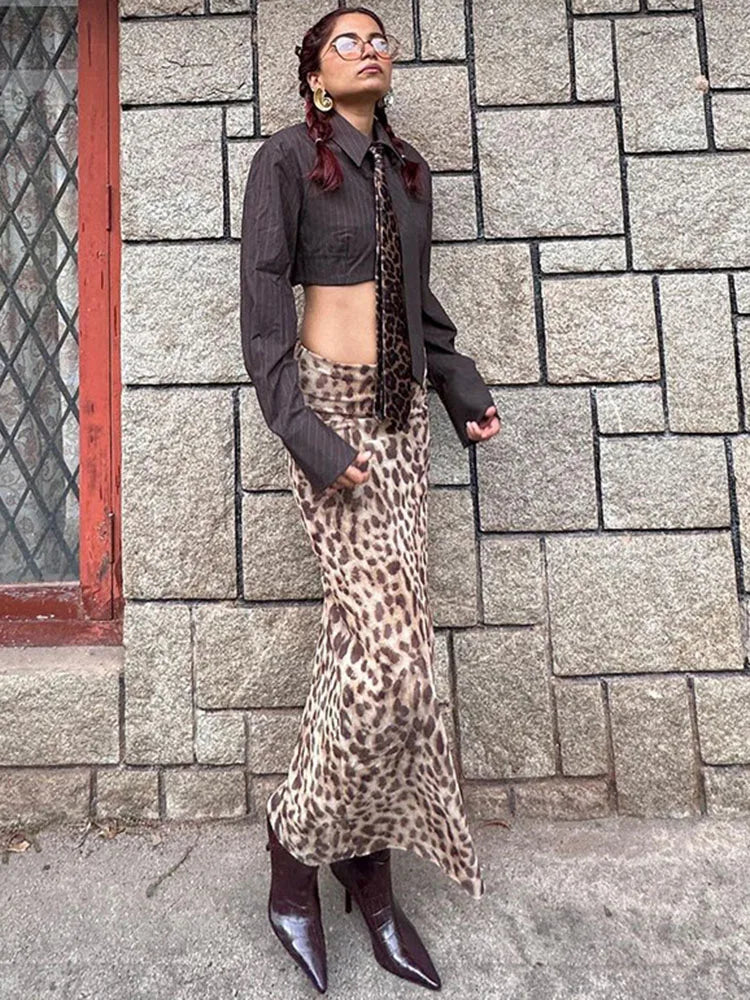 Print Satin Slip Maxi Skirt