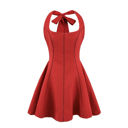 Bow Halter Spliced Ball Gown Backless Dresses
