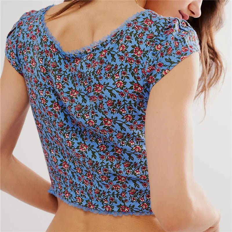 | Floral Ruche Crop Top