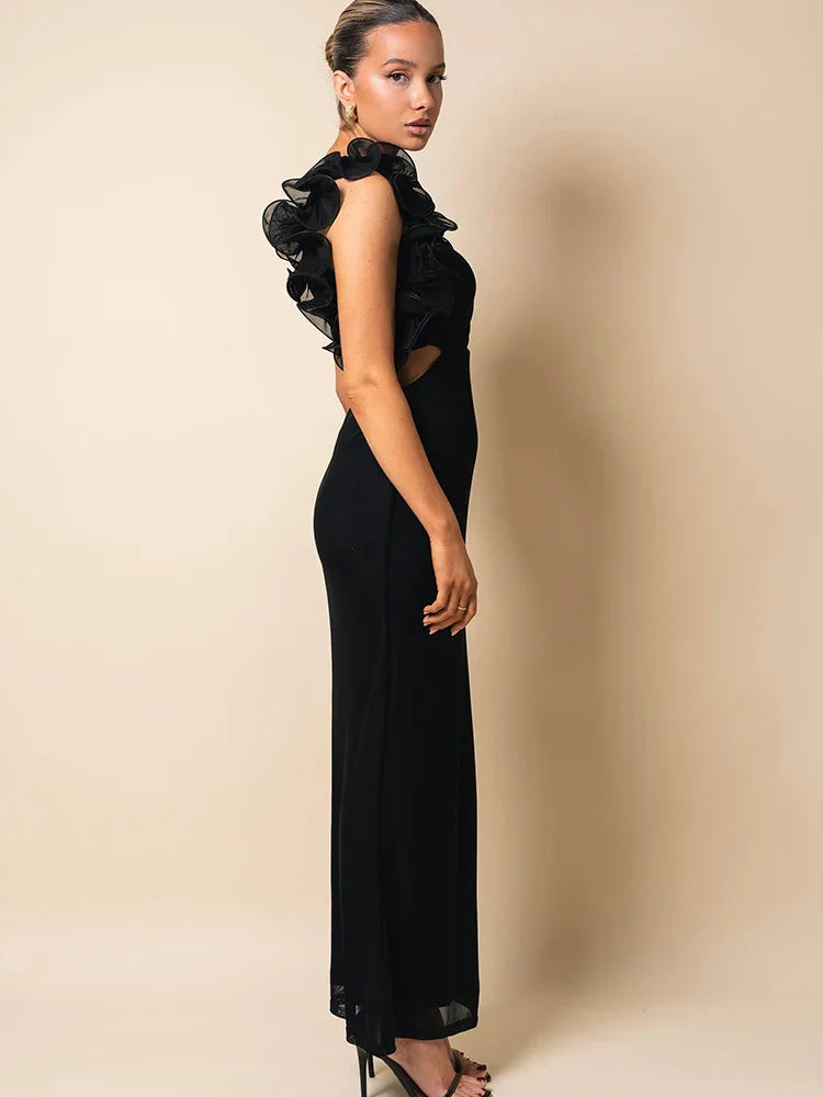 One Shoulder Ruffles Women Maxi Dress