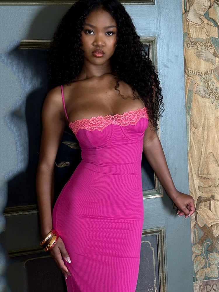 Lace Spaghetti Strap Patchwork Bodycon Dress