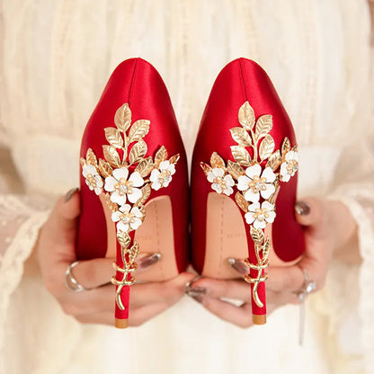 Metal Flower Women Pumps Designer High Heels Shoes