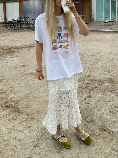 Lace Patchwork Low Waist Long Skirt