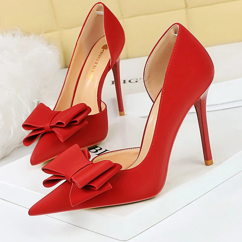 Bowknot Women Pumps High Heels Sexy Party Stilettos Office Shoes