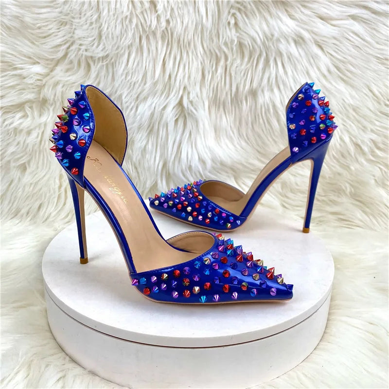 Blue Spikes Rivets Gladiator Sandals for Summer