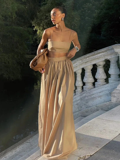 Striped Hollow Knitted Skirt Two Piece Set